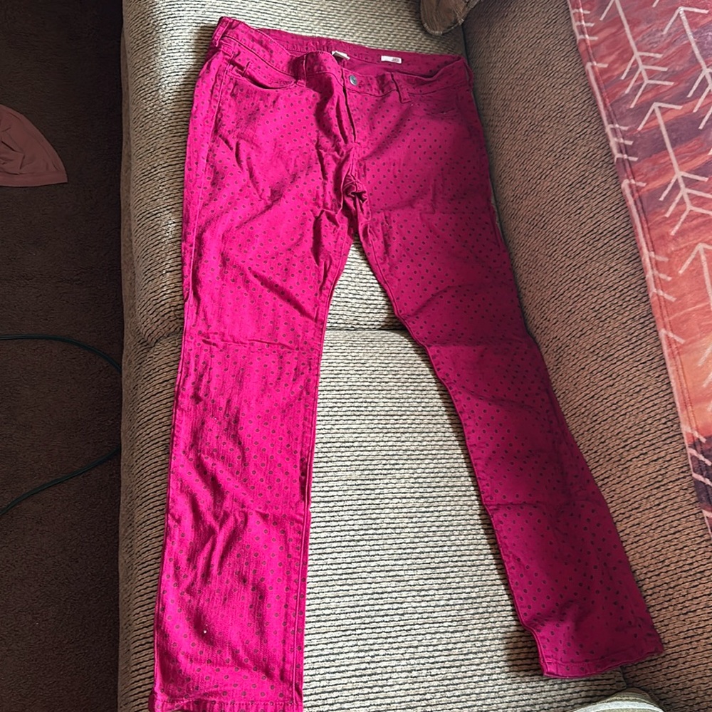 Arizona Co. purchased from JCPenny Juniors section size 15. Burgundy with dots.